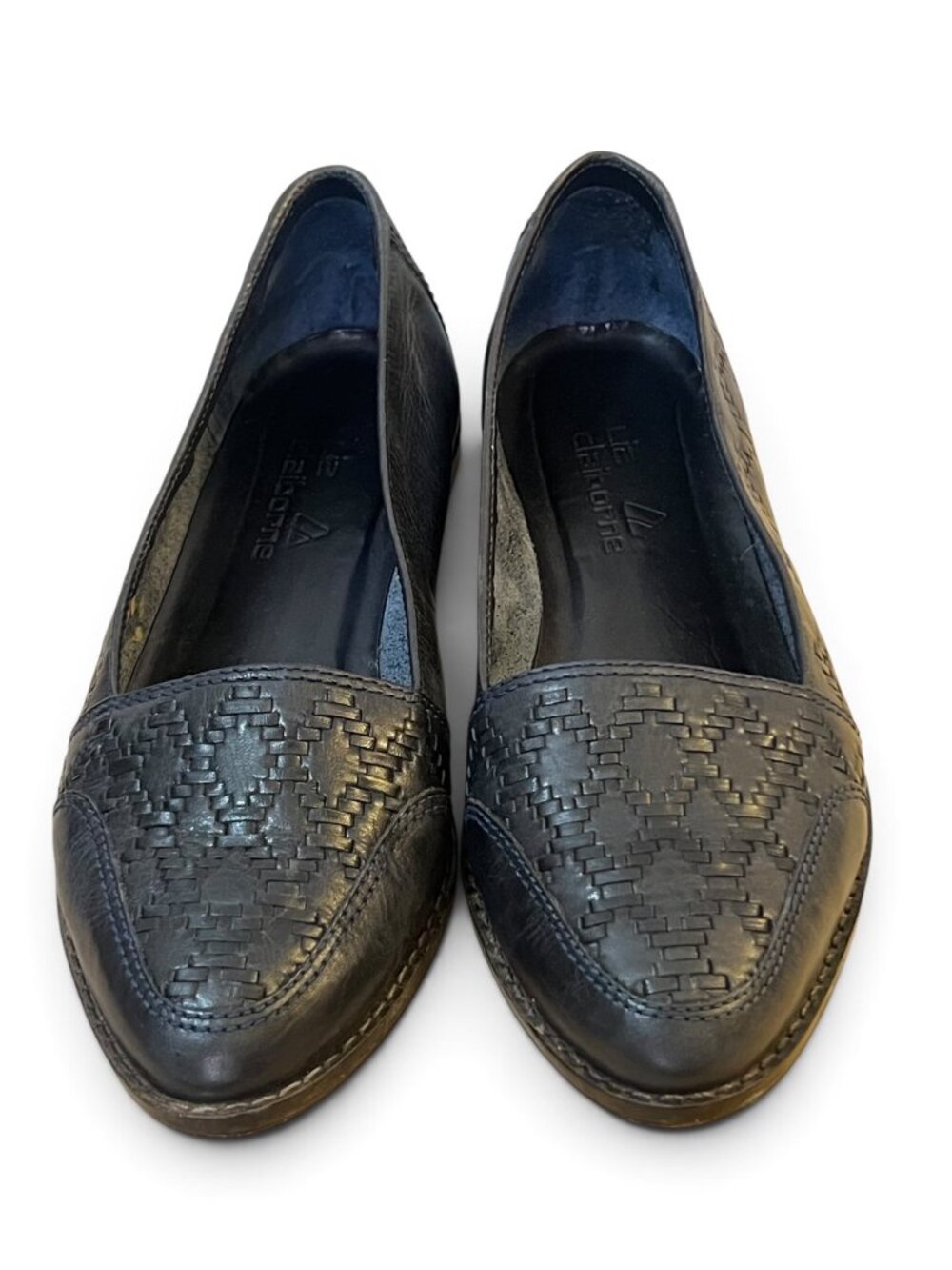 Liz Claiborne Navy Blue Leather Loafers Slip-On with Woven Detail Size 10M